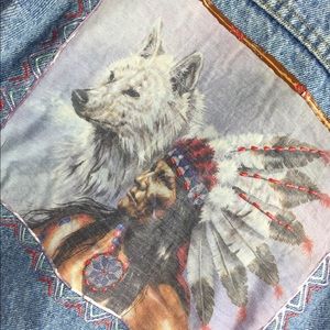 Vtg Lee Jean Jacket Indian/Wolf 80/90’s L/XL